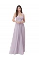 Lueur rose Trapèze Col V Mousseline Longue Robes demoiselle d'honneur Pas Cher
