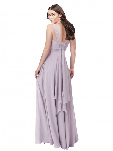 Lueur rose Trapèze Col V Mousseline Longue Robes demoiselle d'honneur