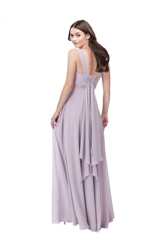 Lueur rose Trapèze Col V Mousseline Longue Robes demoiselle d'honneur Pas Cher