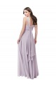 Lueur rose Trapèze Col V Mousseline Longue Robes demoiselle d'honneur Pas Cher