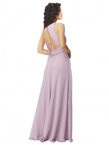 Lueur rose Trapèze Licou Col Haut Mousseline Longue Robes demoiselle d'honneur