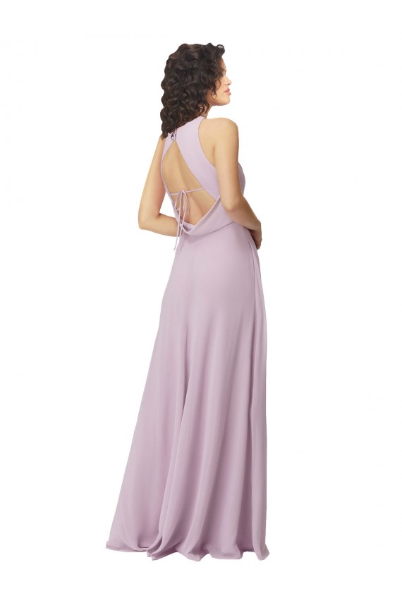 Lueur rose Trapèze Licou Col Haut Mousseline Longue Robes demoiselle d'honneur Pas Cher
