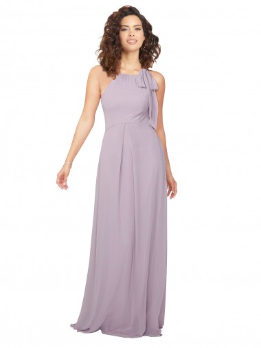 Lueur rose Trapèze Licou Mousseline Longue Robes demoiselle d'honneur Pas Cher
