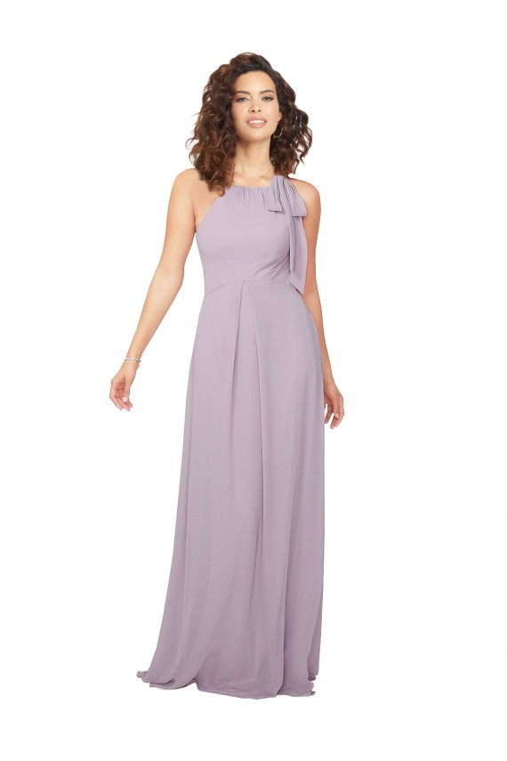 Lueur rose Trapèze Licou Mousseline Longue Robes demoiselle d'honneur Pas Cher