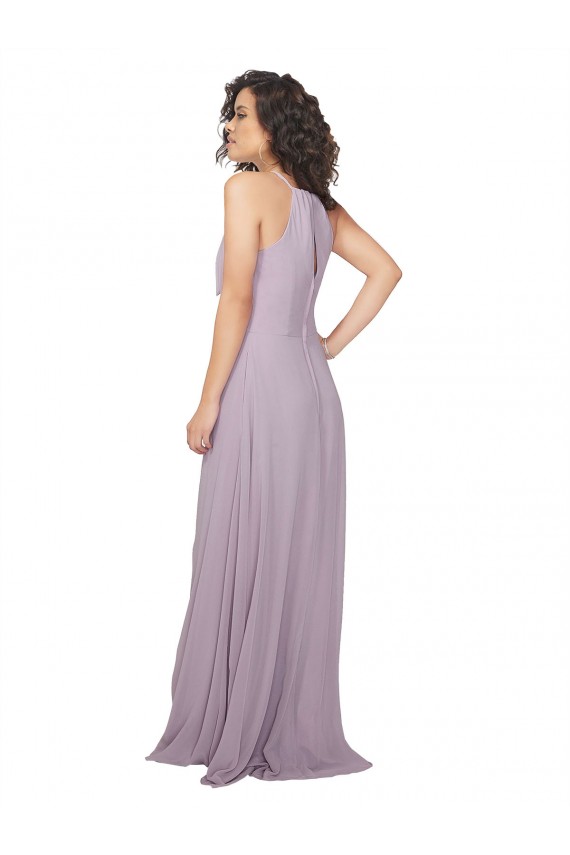 Lueur rose Trapèze Licou Mousseline Longue Robes demoiselle d'honneur Pas Cher