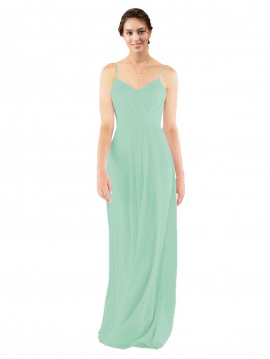 Menthe verte Fourreau Col V Mousseline Longue Robes demoiselle d'honneur Pas Cher