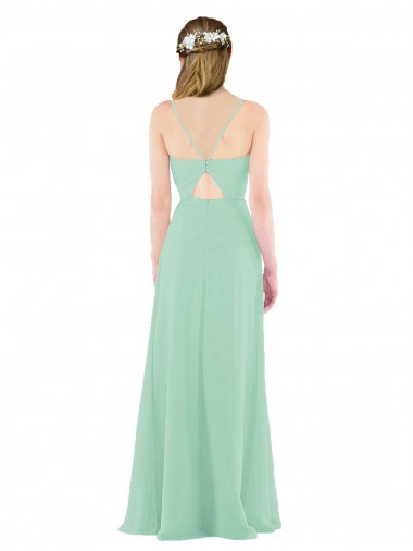 Menthe verte Fourreau Col V Mousseline Longue Robes demoiselle d'honneur