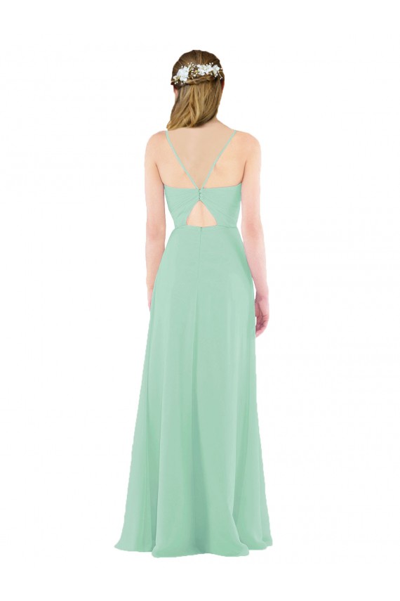 Menthe verte Fourreau Col V Mousseline Longue Robes demoiselle d'honneur Pas Cher