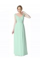 Menthe verte Trapèze Col V Mousseline Dentelle Longue Robes demoiselle d'honneur Pas Cher