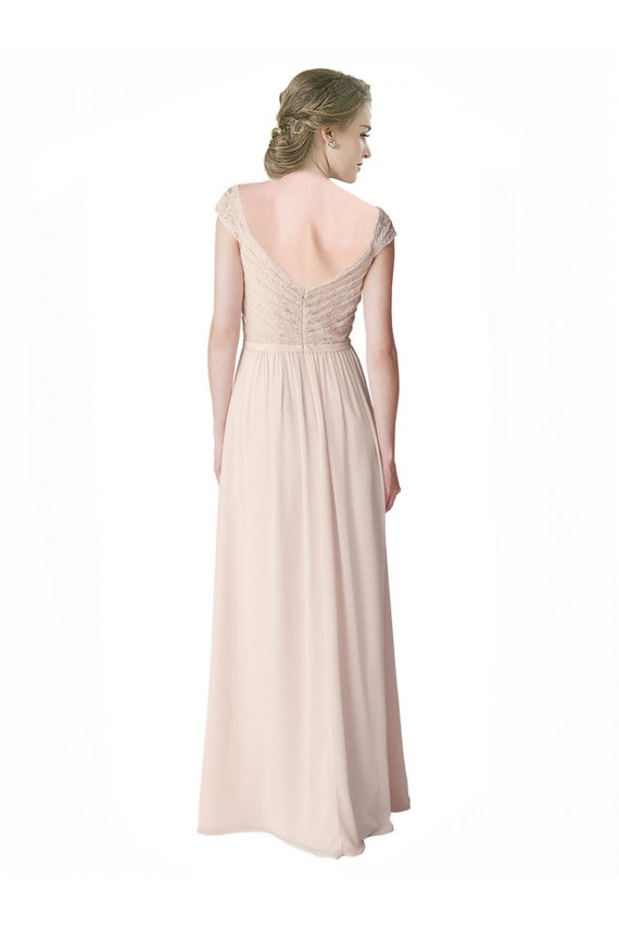 Menthe verte Trapèze Col V Mousseline Dentelle Longue Robes demoiselle d'honneur Pas Cher