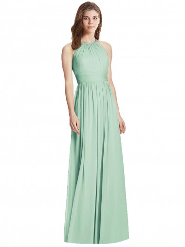 Menthe verte Trapèze Licou Mousseline Longue Robes demoiselle d'honneur Pas Cher