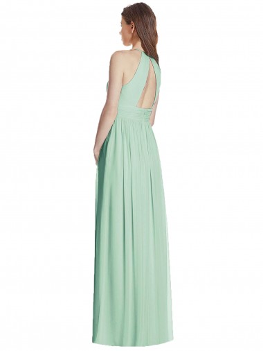 Menthe verte Trapèze Licou Mousseline Longue Robes demoiselle d'honneur