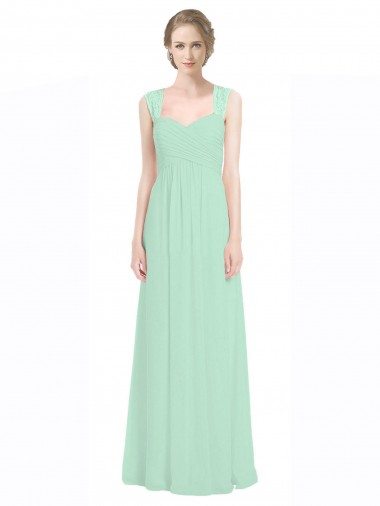 Menthe verte Trapèze Mousseline Dentelle Longue Robes demoiselle d'honneur Pas Cher