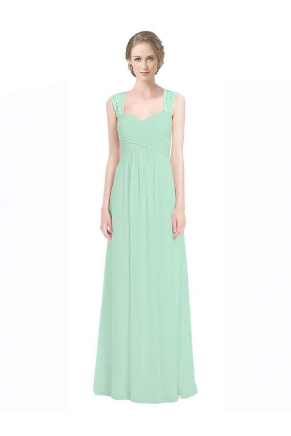 Menthe verte Trapèze Mousseline Dentelle Longue Robes demoiselle d'honneur Pas Cher