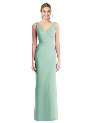 Menthe verte Trompette Col V Mousseline Longue Robes demoiselle d'honneur Pas Cher