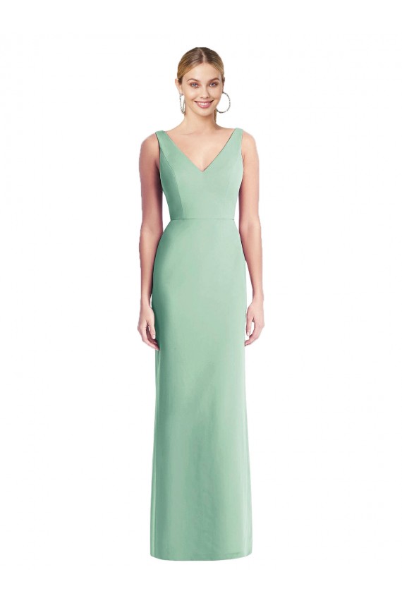 Menthe verte Trompette Col V Mousseline Longue Robes demoiselle d'honneur Pas Cher