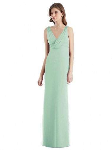 Menthe verte Trompette Col V Mousseline Longue Robes demoiselle d'honneur Pas Cher