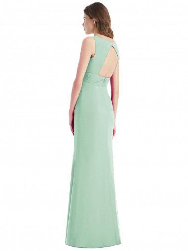 Menthe verte Trompette Col V Mousseline Longue Robes demoiselle d'honneur