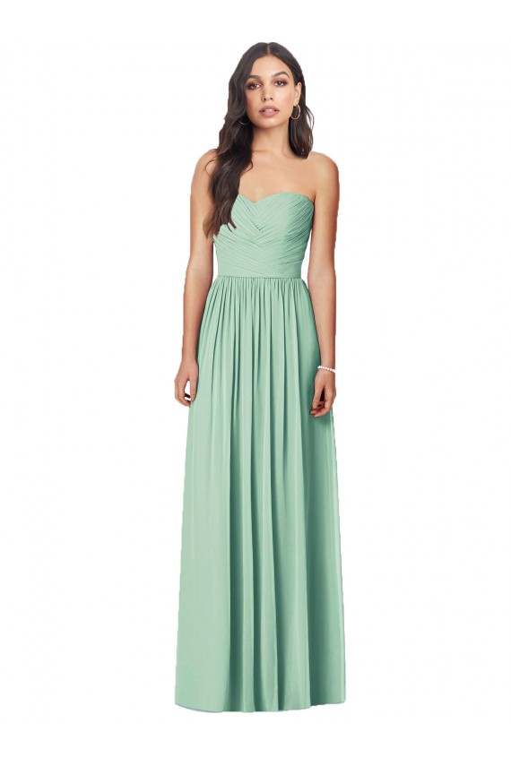Menthe verte Trompette Sans bretelle Mousseline Longue Robes demoiselle d'honneur Pas Cher