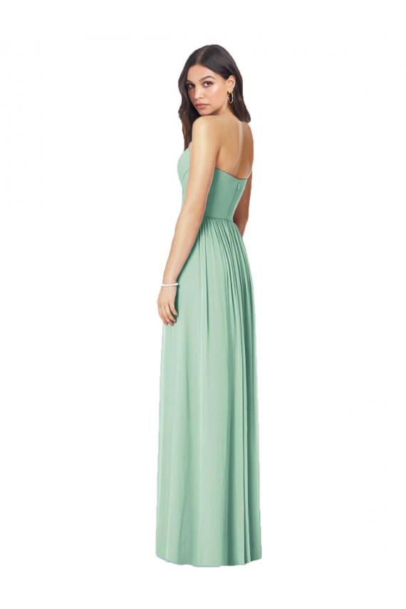 Menthe verte Trompette Sans bretelle Mousseline Longue Robes demoiselle d'honneur Pas Cher