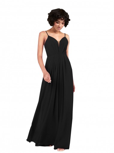 Noir Colonne Col V Mousseline Longue Formelles Robes demoiselle d'honneur / Robes de soirée Pas Cher