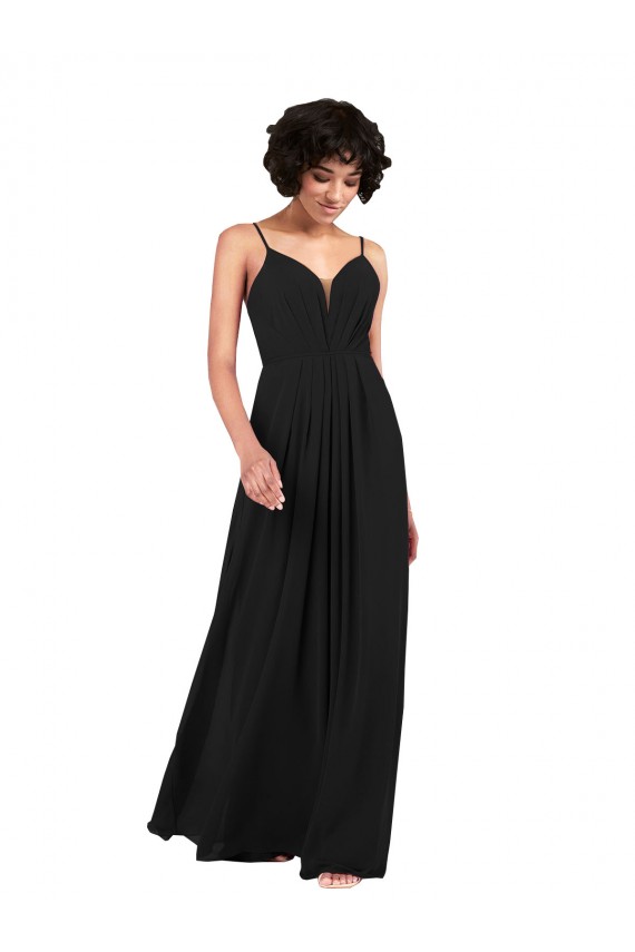 Noir Colonne Col V Mousseline Longue Formelles Robes demoiselle d'honneur / Robes de soirée Pas Cher