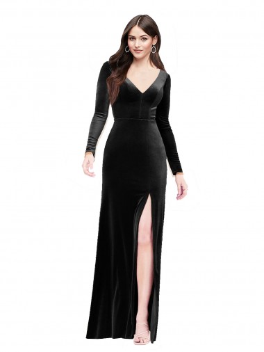 Noir Colonne Col V Velours Stretch Longue Formelles Robes demoiselle d'honneur / Robes de soirée / Robes de bal Pas Cher