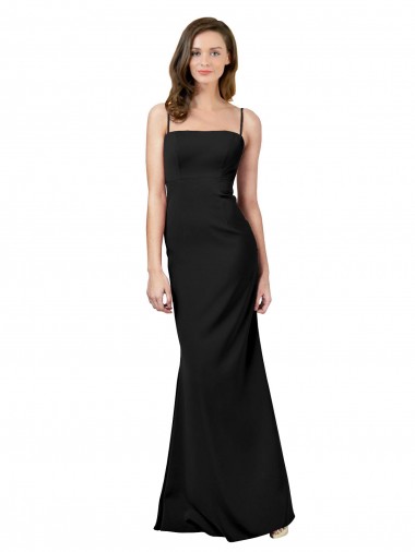 Noir Fourreau Bretelles spaghetti Col Carré Crêpe Stretch Longue Formelles Robes demoiselle d'honneur / Robes de soirée / Robes de bal Pas Cher