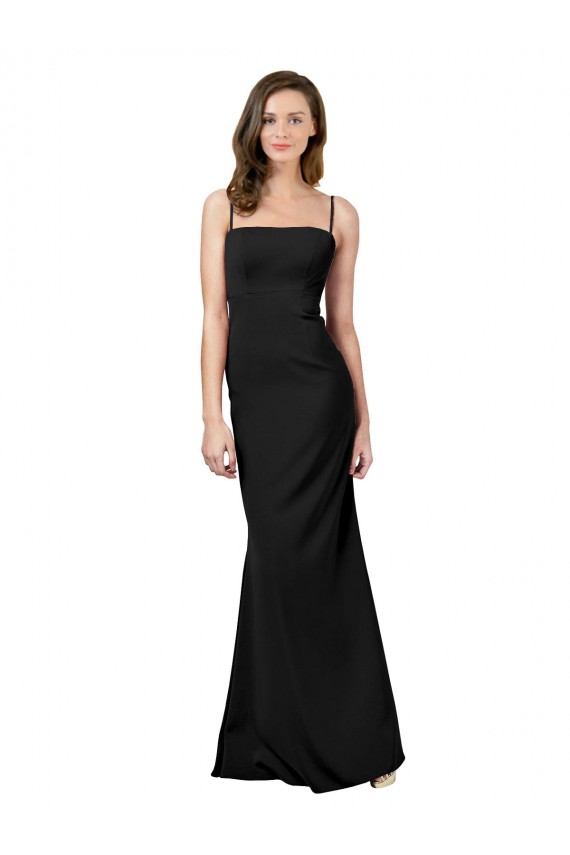 Noir Fourreau Bretelles spaghetti Col Carré Crêpe Stretch Longue Formelles Robes demoiselle d'honneur / Robes de soirée / Robes de bal Pas Cher