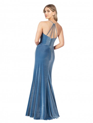 Noir Fourreau Bretelles spaghetti Col bijou Velours Stretch Longue Formelles Robes demoiselle d'honneur / Robes de soirée / Robes de bal
