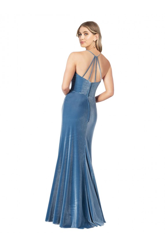 Noir Fourreau Bretelles spaghetti Col bijou Velours Stretch Longue Formelles Robes demoiselle d'honneur / Robes de soirée / Robes de bal Pas Cher