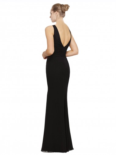 Noir Fourreau Col V Mousseline Longue Robes demoiselle d'honneur