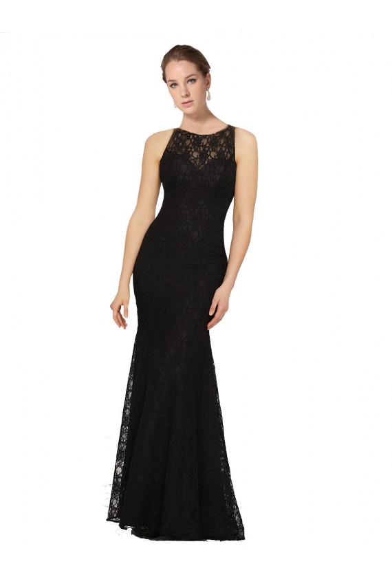 Noir Fourreau Col bijou Dentelle Longue Robes demoiselle d'honneur Pas Cher