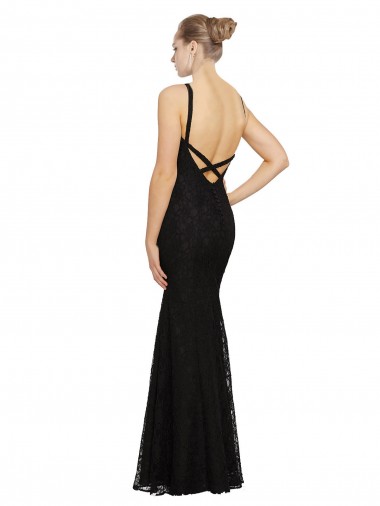 Noir Fourreau Col bijou Dentelle Longue Robes demoiselle d'honneur