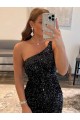 Noir Fourreau Courte Paillettes Velours Courte Robes de bal Pas Cher