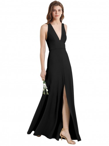 Noir Fourreau Licou Col V Crêpe Stretch Longue Formelles Robes demoiselle d'honneur / Robes de soirée / Robes de bal Pas Cher