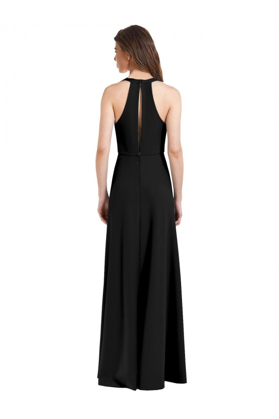 Noir Fourreau Licou Col V Crêpe Stretch Longue Formelles Robes demoiselle d'honneur / Robes de soirée / Robes de bal Pas Cher