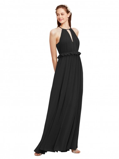 Noir Fourreau Licou Mousseline Longue Robes demoiselle d'honneur Pas Cher