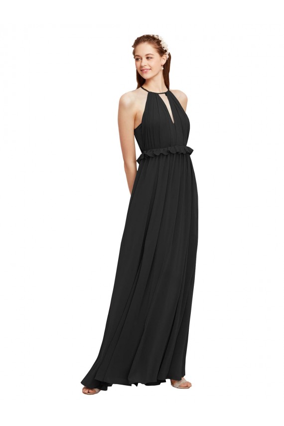 Noir Fourreau Licou Mousseline Longue Robes demoiselle d'honneur Pas Cher