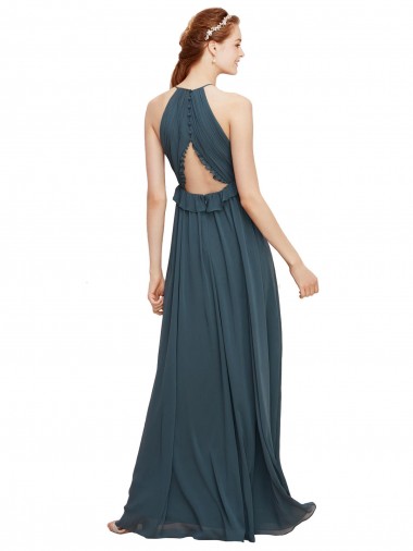 Noir Fourreau Licou Mousseline Longue Robes demoiselle d'honneur