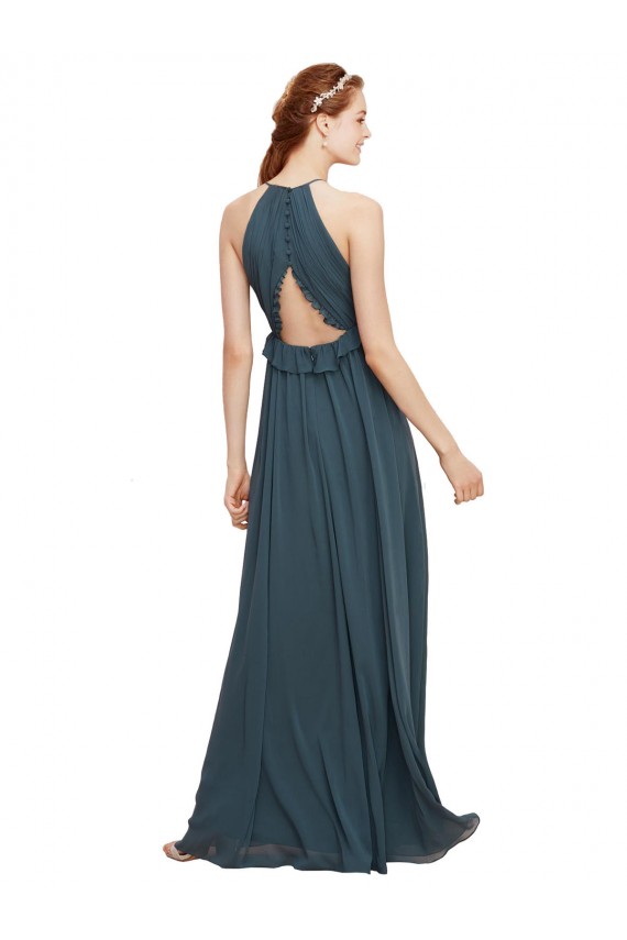 Noir Fourreau Licou Mousseline Longue Robes demoiselle d'honneur Pas Cher
