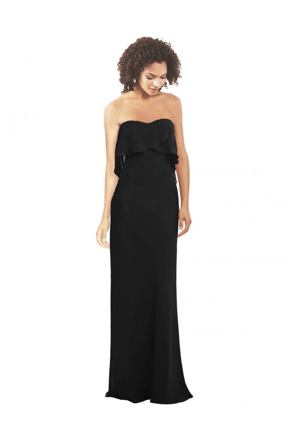 Noir Fourreau Sans bretelle Mousseline Longue Robes demoiselle d'honneur Pas Cher