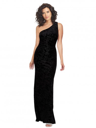 Noir Fourreau Velours Floral Velours Stretch Longue Robes demoiselle d'honneur Pas Cher