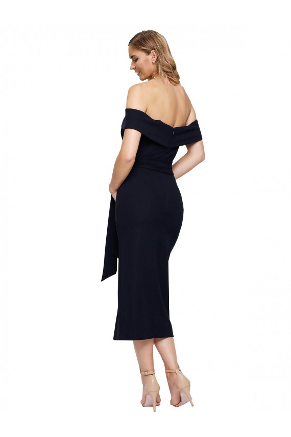 Noir Fourreau Épaule Dénudée Col Carré midi Crêpe Stretch Courte Robes demoiselle d'honneur / Robes de soirée / Robes de cocktail Pas Cher
