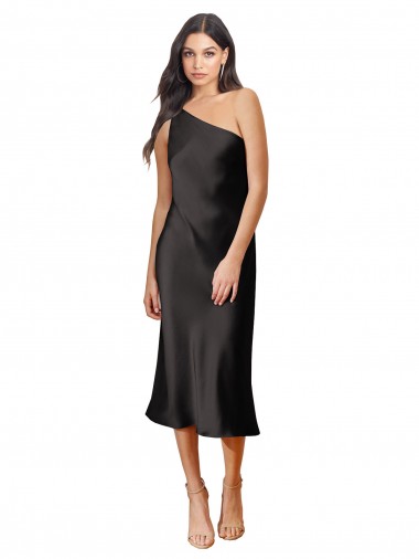 Noir Fourreau midi Satiné Stretch Courte Robes demoiselle d'honneur / Robes de soirée / Robes de cocktail Pas Cher