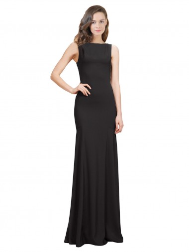 Noir Sirène Bateau Crêpe Stretch Longue Robes demoiselle d'honneur / Robes de bal Pas Cher