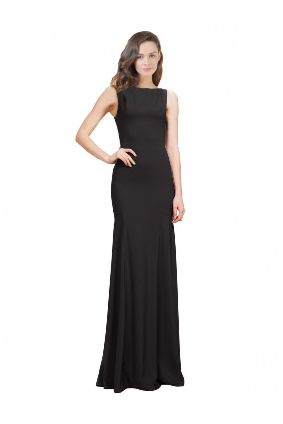 Noir Sirène Bateau Crêpe Stretch Longue Robes demoiselle d'honneur / Robes de bal Pas Cher