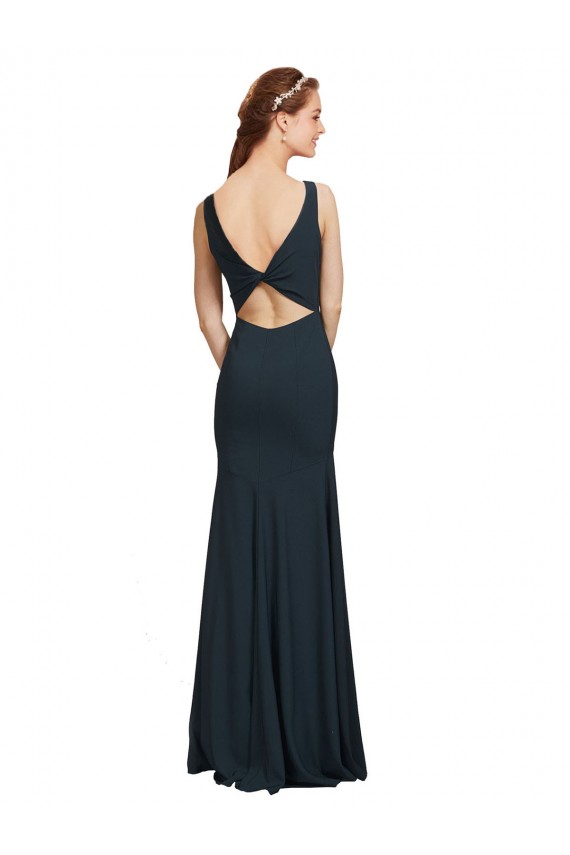 Noir Sirène Bateau Crêpe Stretch Longue Robes demoiselle d'honneur / Robes de bal Pas Cher