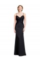 Noir Sirène Bretelles spaghetti Col V Crêpe Stretch Longue Robes demoiselle d'honneur / Robes de bal Pas Cher