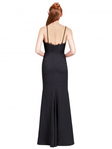 Noir Sirène Bretelles spaghetti Col V Crêpe Stretch Longue Robes demoiselle d'honneur / Robes de bal